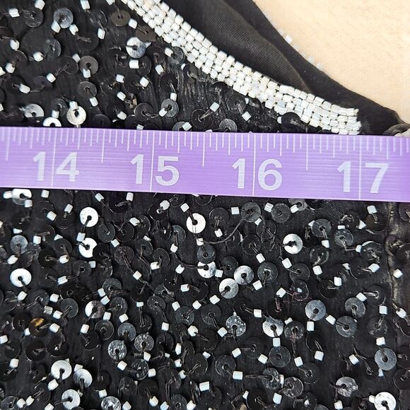 Stenay Silk Black & White Beaded & Sequins Sleeveless Swing Style Cocktail Dress - Picture 8 of 10